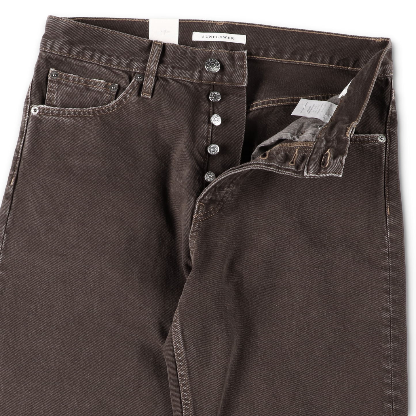 LOOSE DENIM VINTAGE BROWN - SUNFLOWER ボタンのディテール