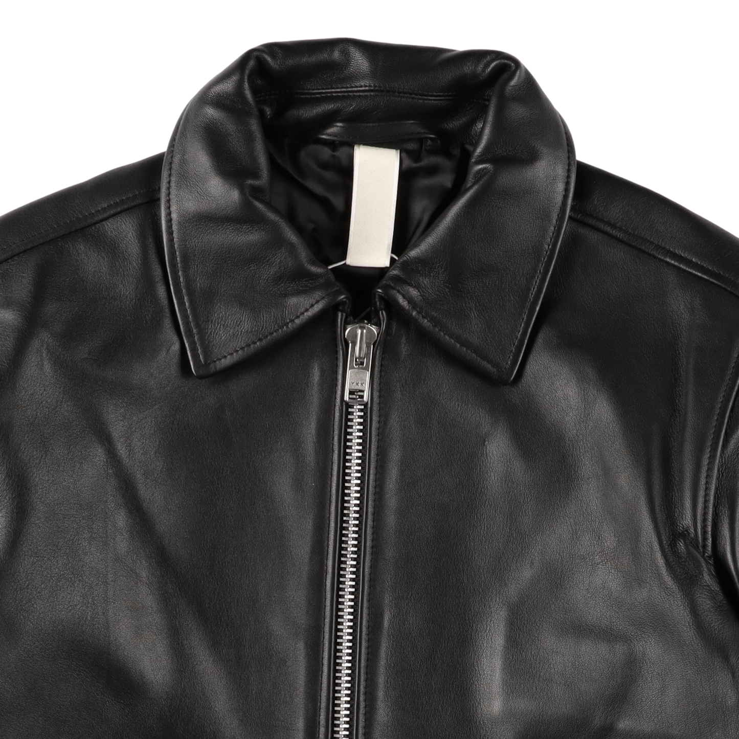 SHORT LEATHER JAKET BLACK - SUNFLOWER 襟のディテール