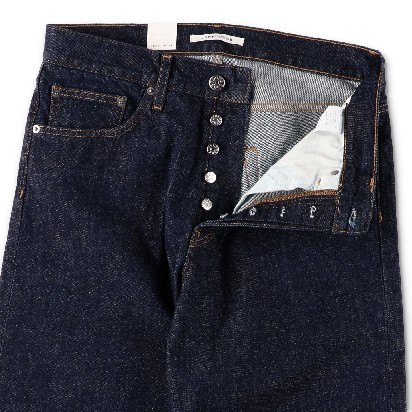 LOOSE DENIM SIMPLE RINSE BLUE - SUNFLOWER ボタンのディテール