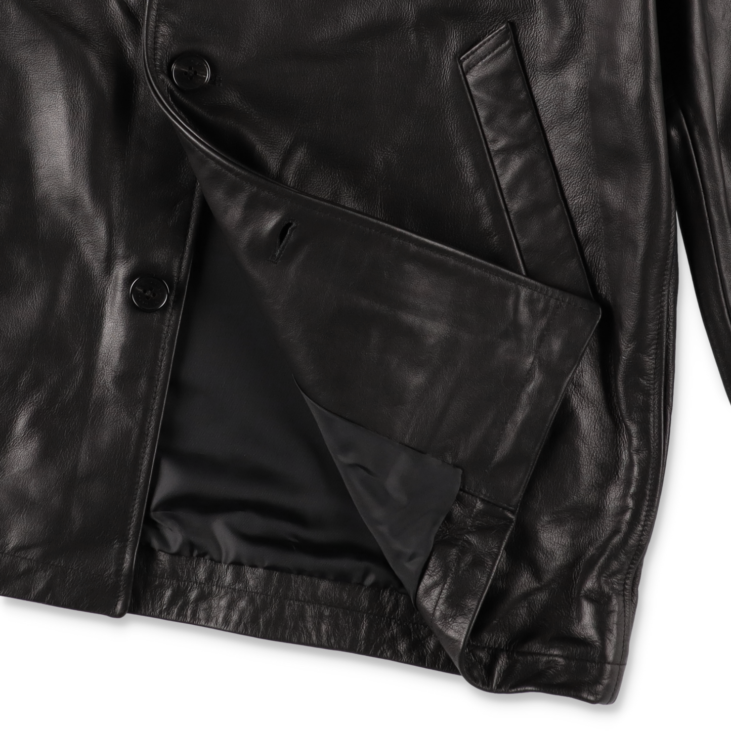 UNIVERSAL PRODUCTS. LEATHER CAR COAT BLACK【253-60702】(N)
