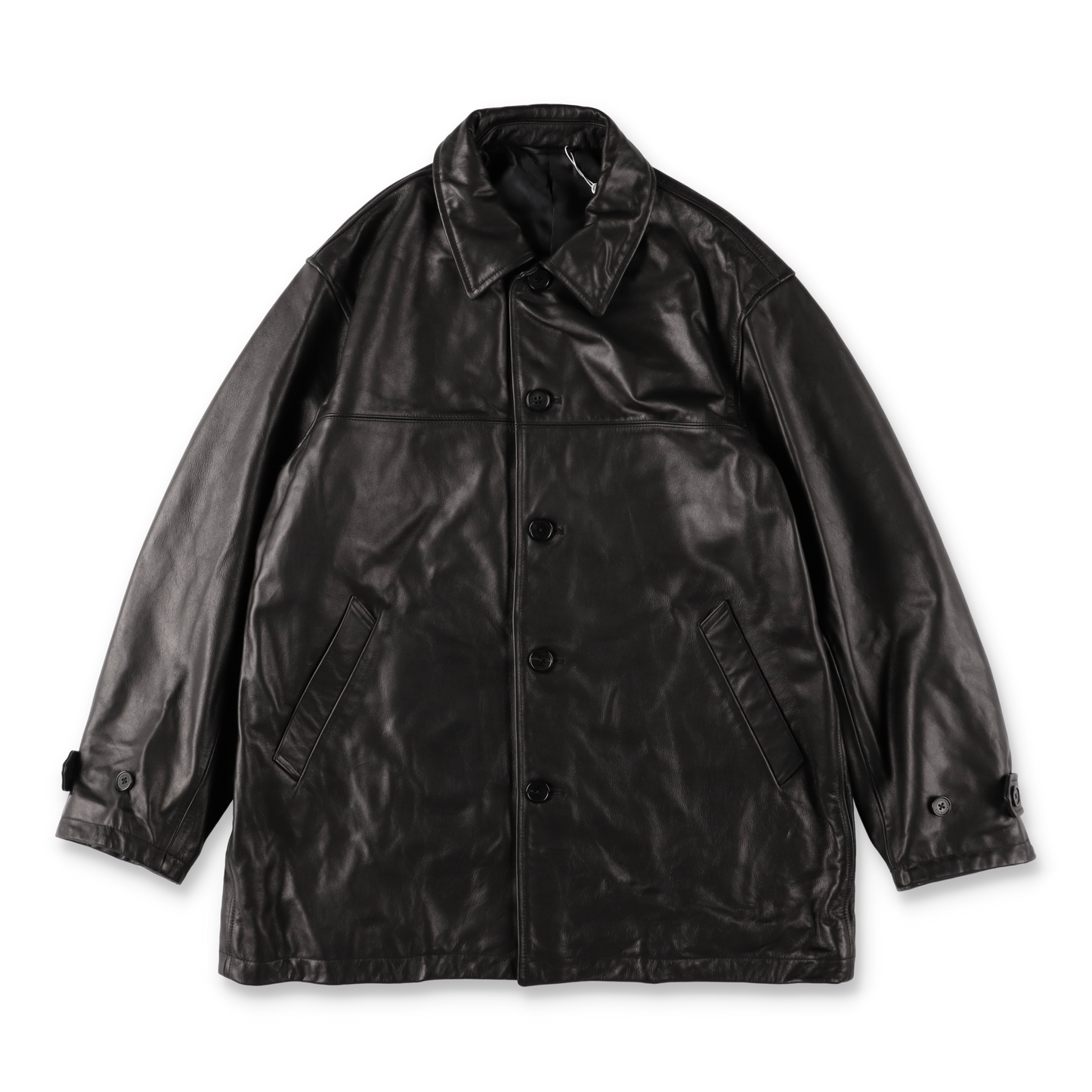 UNIVERSAL PRODUCTS. LEATHER CAR COAT BLACK【253-60702】(N)