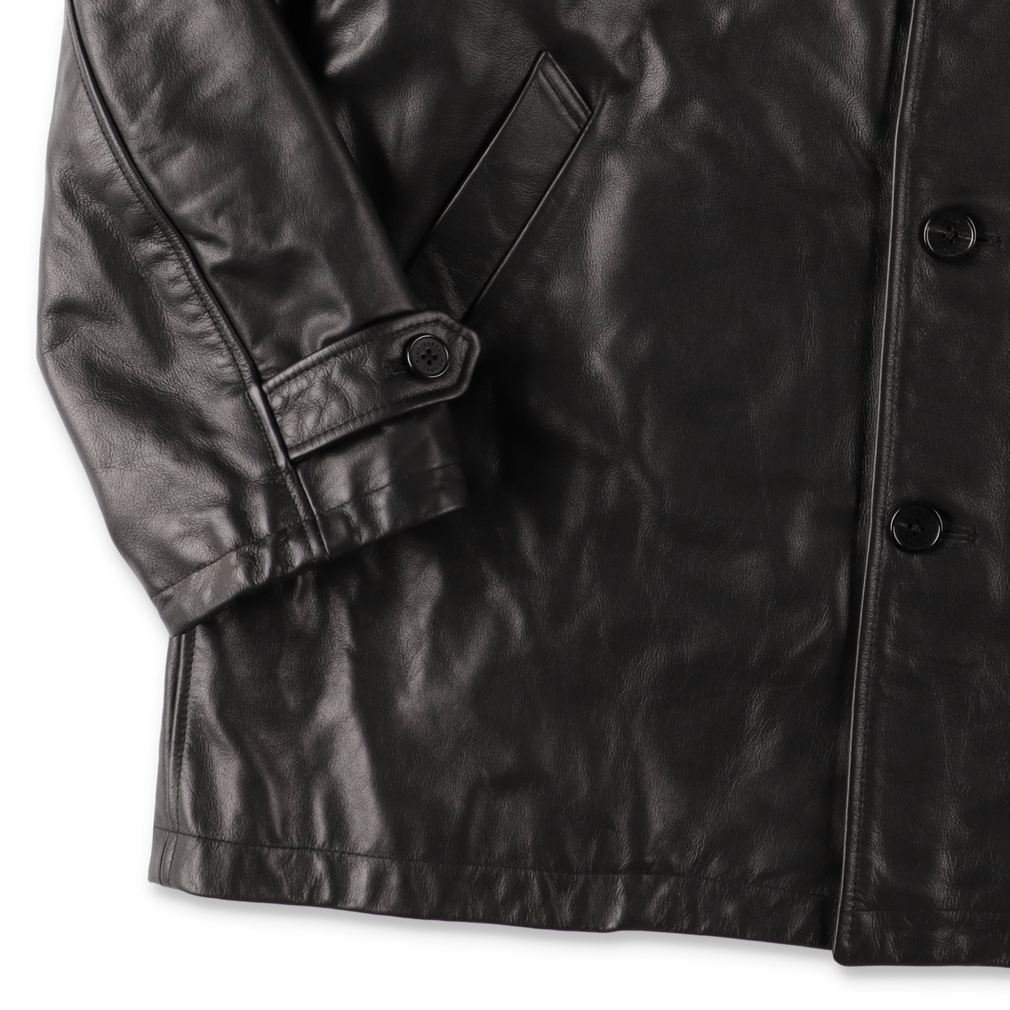 UNIVERSAL PRODUCTS. LEATHER CAR COAT BLACK【253-60702】(N)