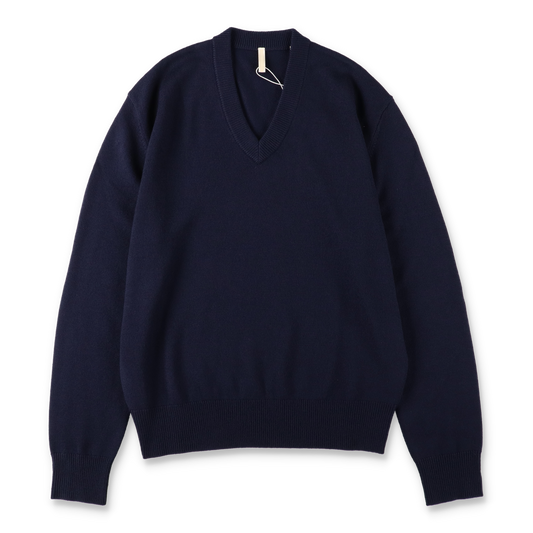 SUNFLOWER MOON MERINO V NECK NAVY 正面