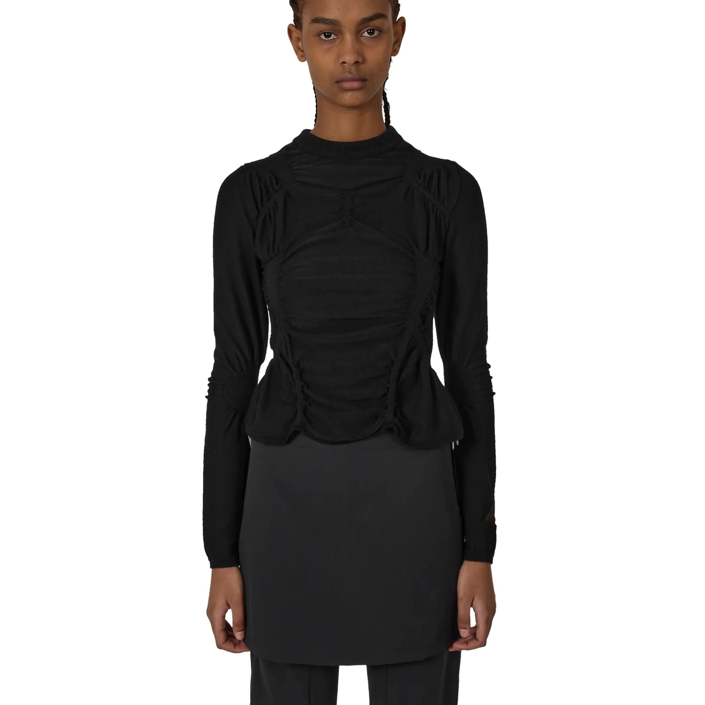 ROA PINCHED Wool Knit Top Black 着用画像 正面