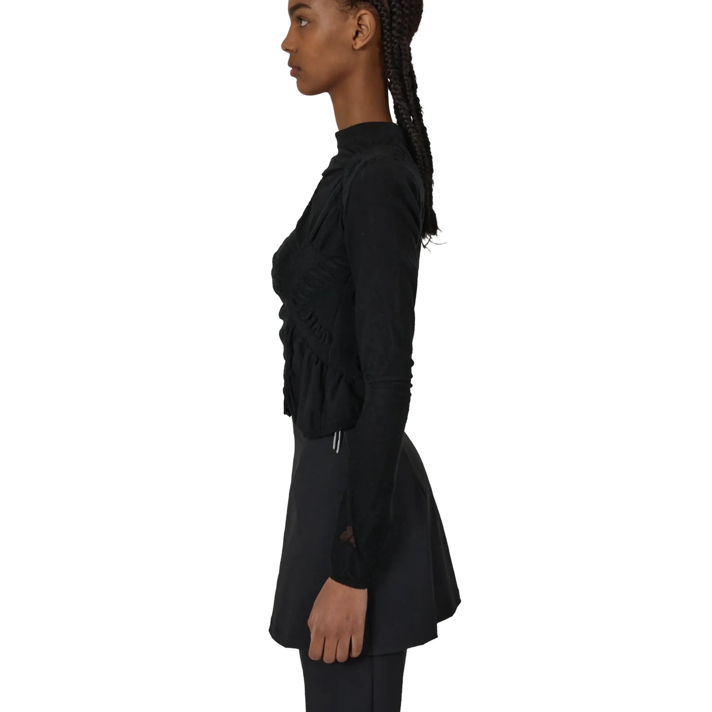 ROA PINCHED Wool Knit Top Black 着用画像 側面