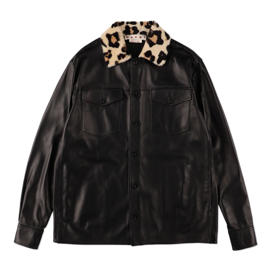 MARNI Nappa leather shirt with animalier shearling collar【CUMY0025Q1ULA736】(N)