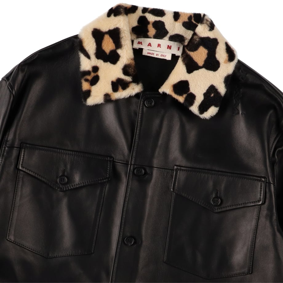 MARNI Nappa leather shirt with animalier shearling collar【CUMY0025Q1ULA736】(N)