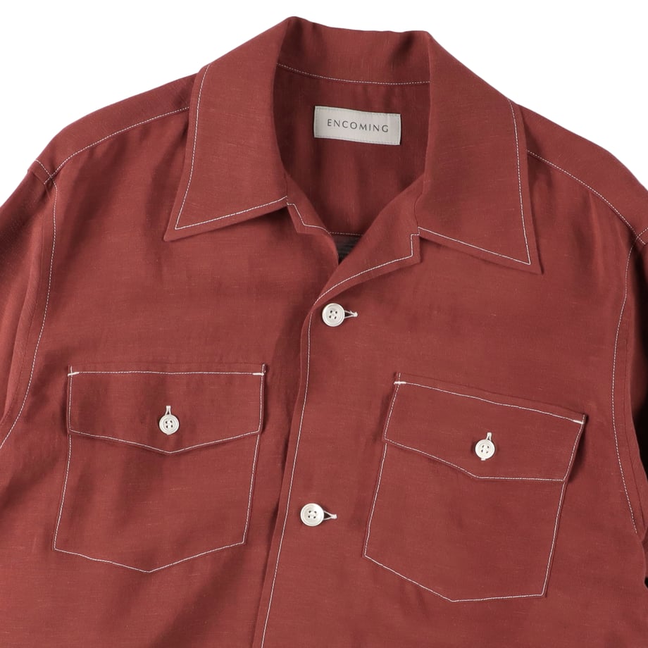 ENCOMING OPEN COLLAR SHIRT RED【OPSH -R】