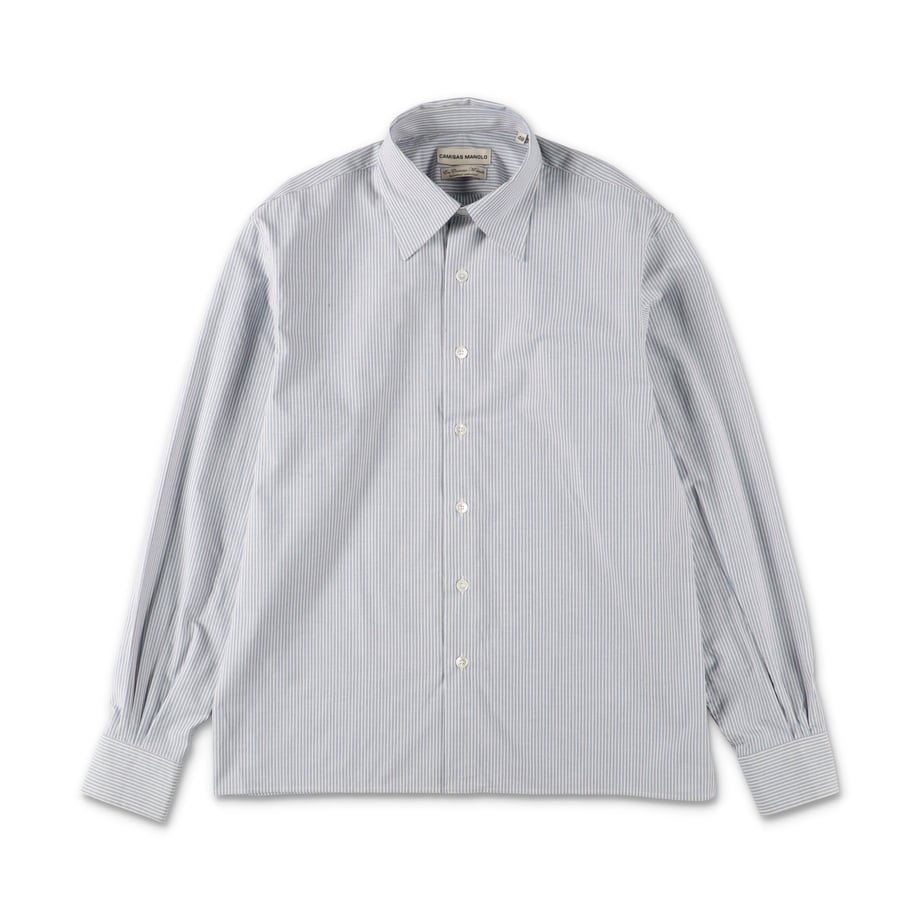 WHITE/BLUE STRIPES CAMISA SHIRT – CAMISAS MANOLO 正面全体画像