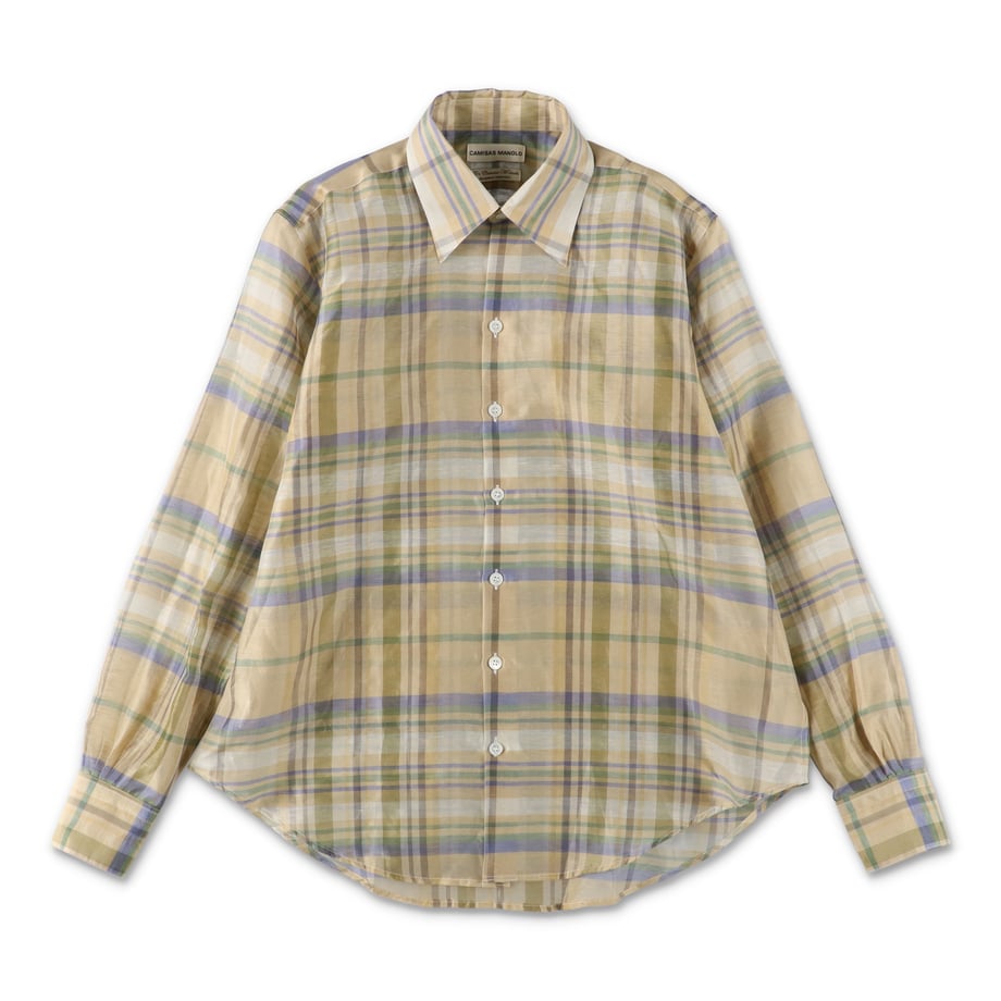 CAMEL BLUE/GREEN/WHITE CHECKS NORMAL SHIRT – CAMISAS MANOLO 正面全体画像