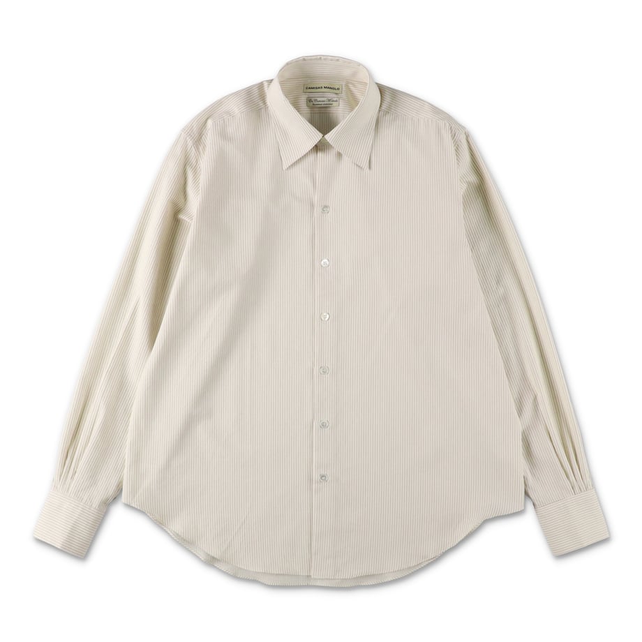 WHITE OCHER STRIPES NORMAL SHIRT – CAMISAS MANOLO 正面全体画像
