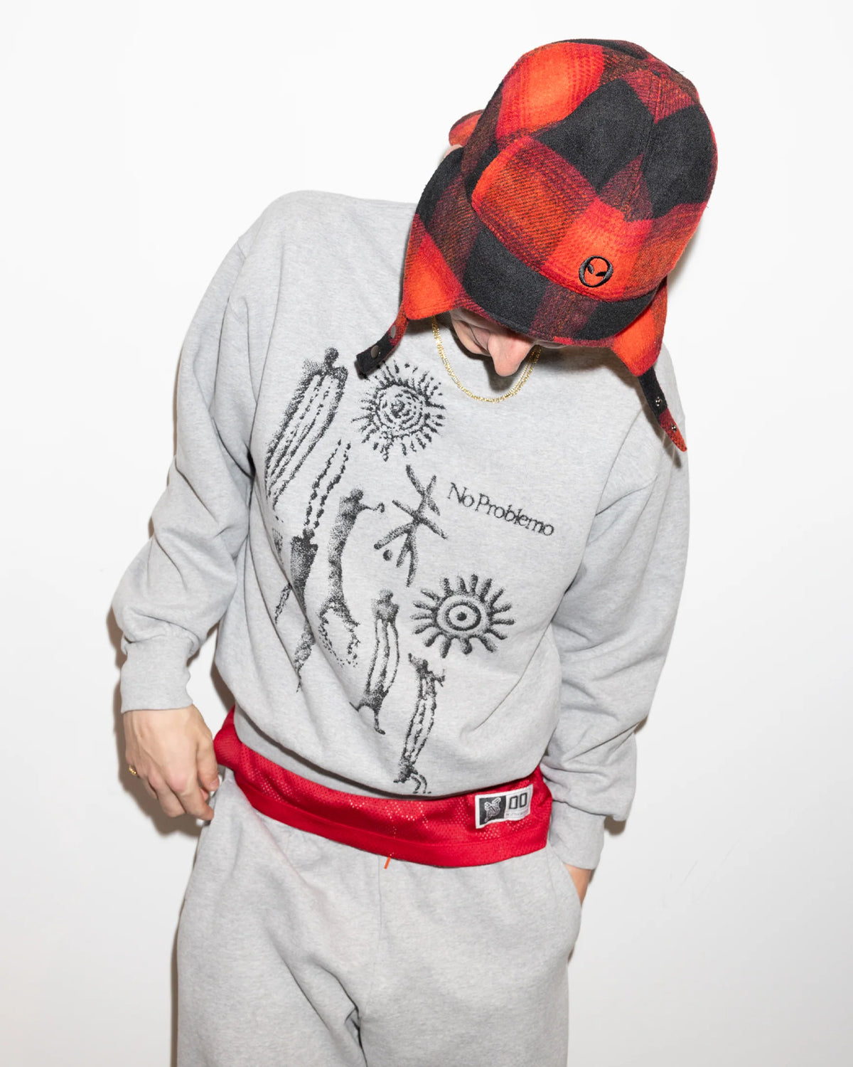No Problemo No Problemo Plaid Flap Cap Red【NP90011.06】(N)  着用写真