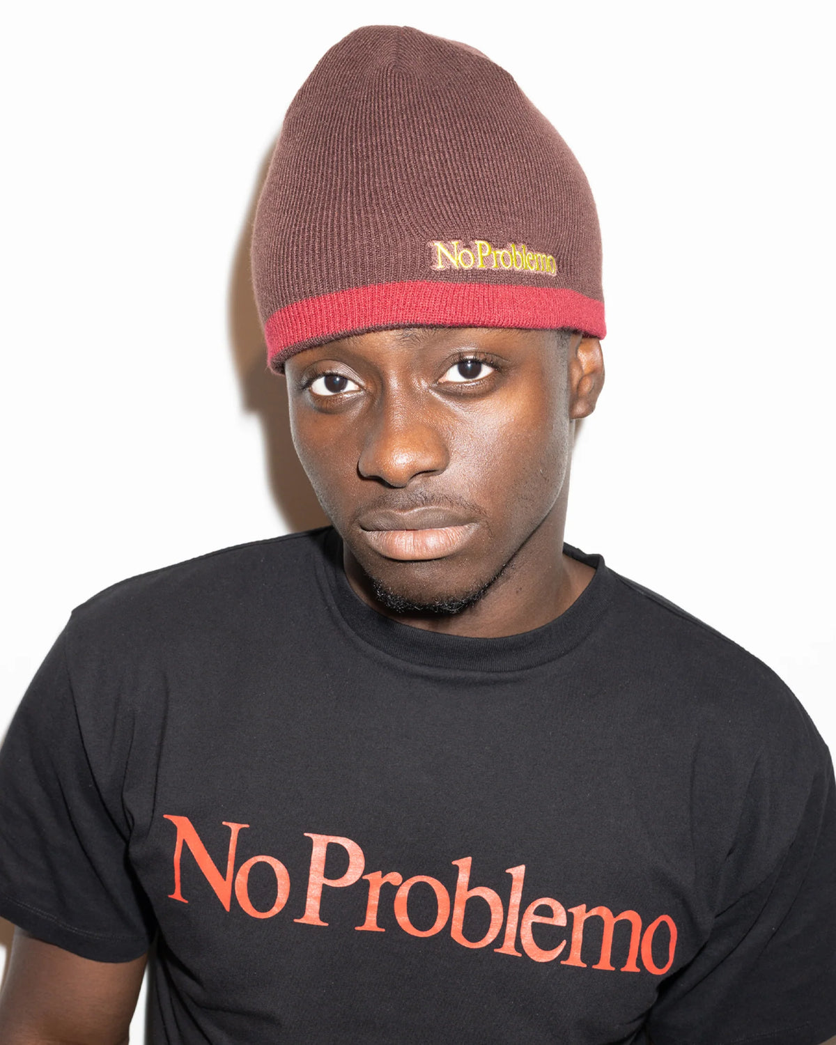 No Problemo NP Stripe Reversible Beanie Brown【NP90029.06】(N) 着用写真