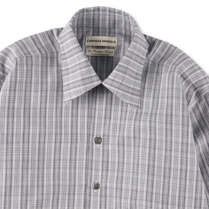 BLUE/WHITE MULTI CHECK NORMAL SHIRT - CAMISAS MANOLO 襟のディテール