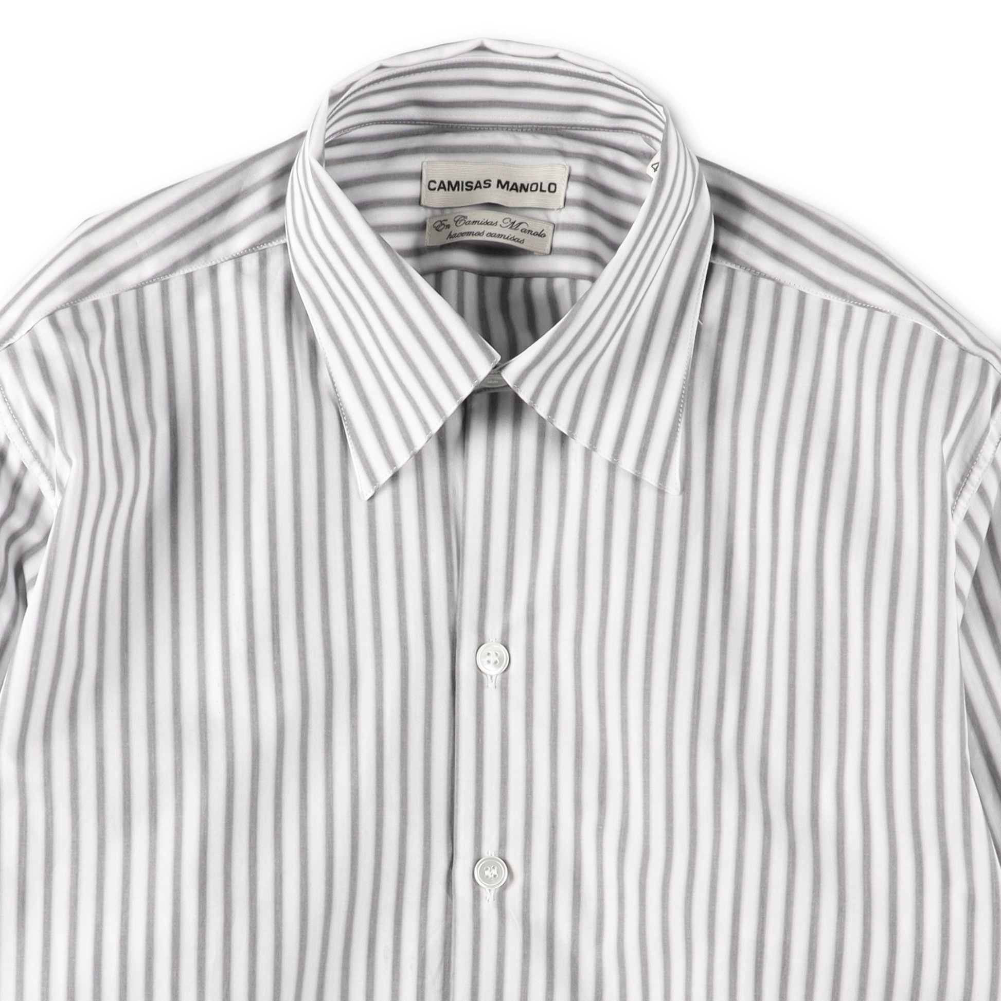 WHITE/BLACK STRIPES NORMAL SHIRT - CAMISAS MANOLO 襟のディテール