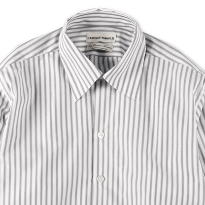 WHITE/BLACK STRIPES NORMAL SHIRT - CAMISAS MANOLO 襟のディテール
