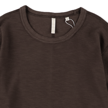 WAFFLE TEE LS BROWN - SUNFLOWER ネック部分ディテール