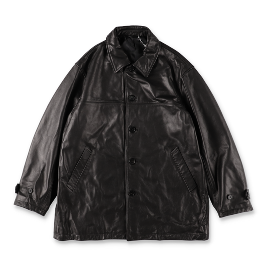 UNIVERSAL PRODUCTS. LEATHER CAR COAT BLACK【253-60702】(N)