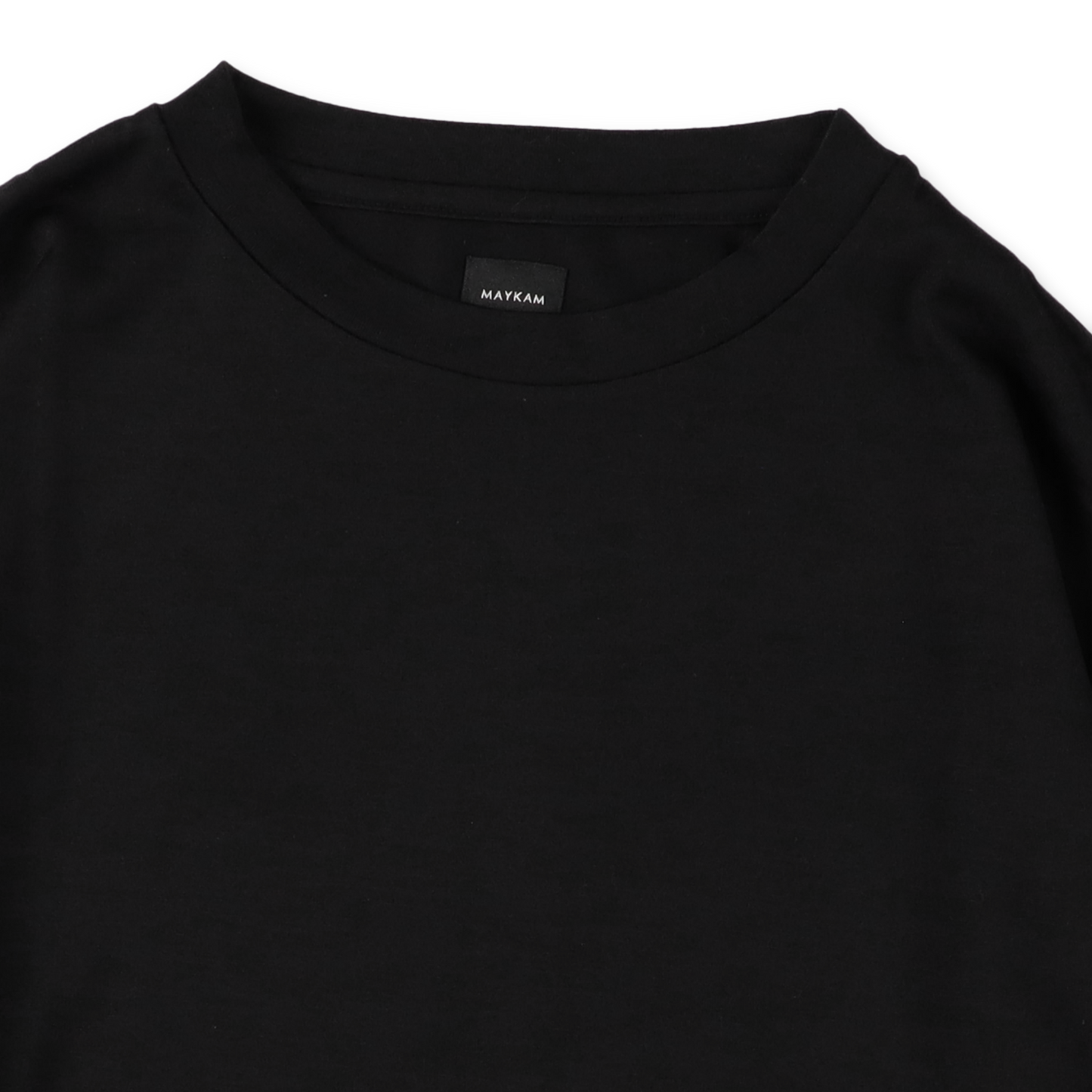 MAYKAM WOOL JERSEY L/S TEE BLACK - ネックディテール