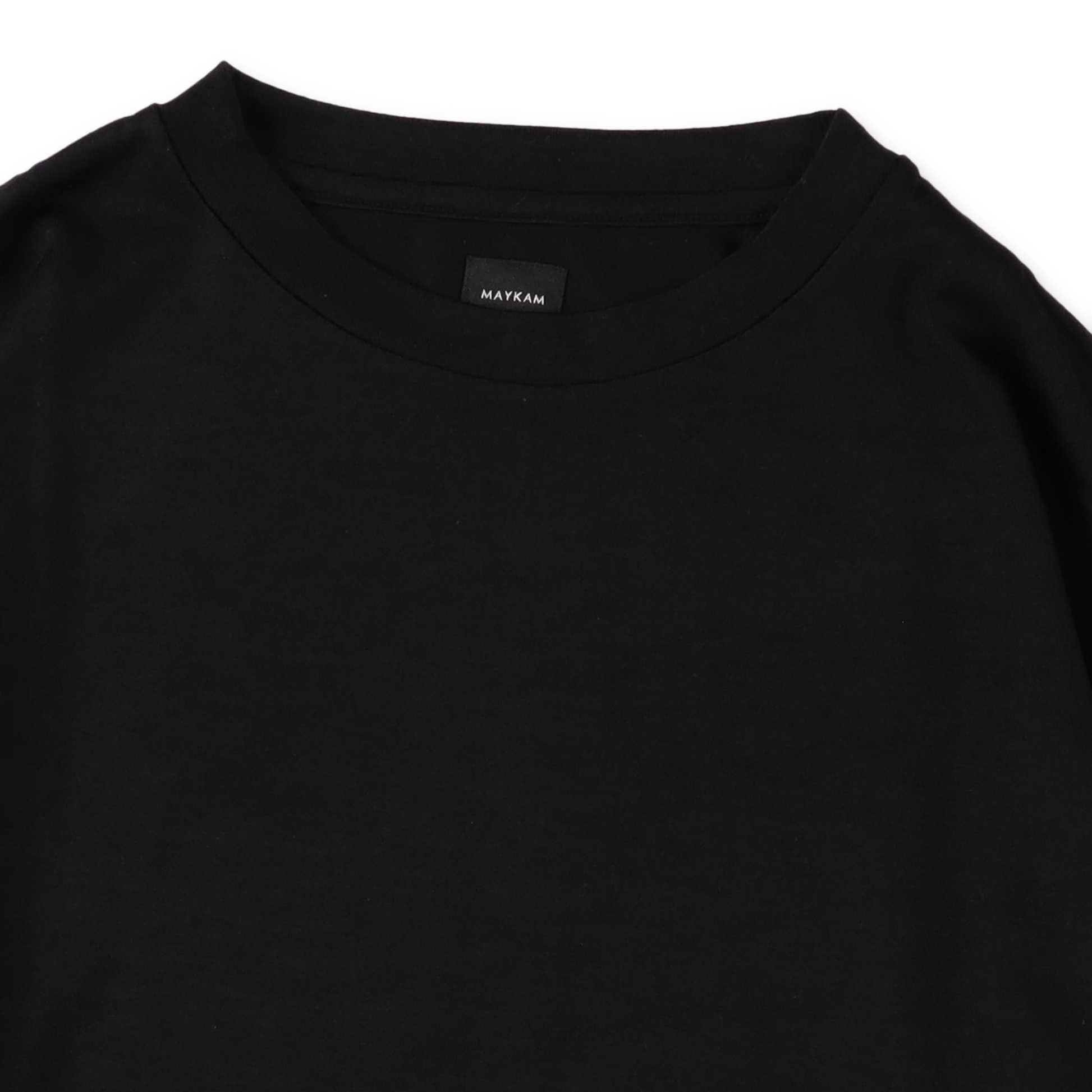 MAYKAM WOOL JERSEY L/S TEE BLACK - ネックディテール