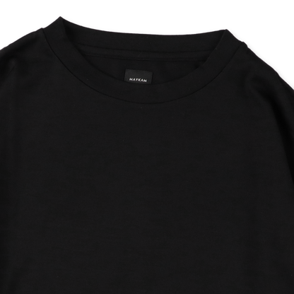 MAYKAM WOOL JERSEY L/S TEE BLACK - ネックディテール