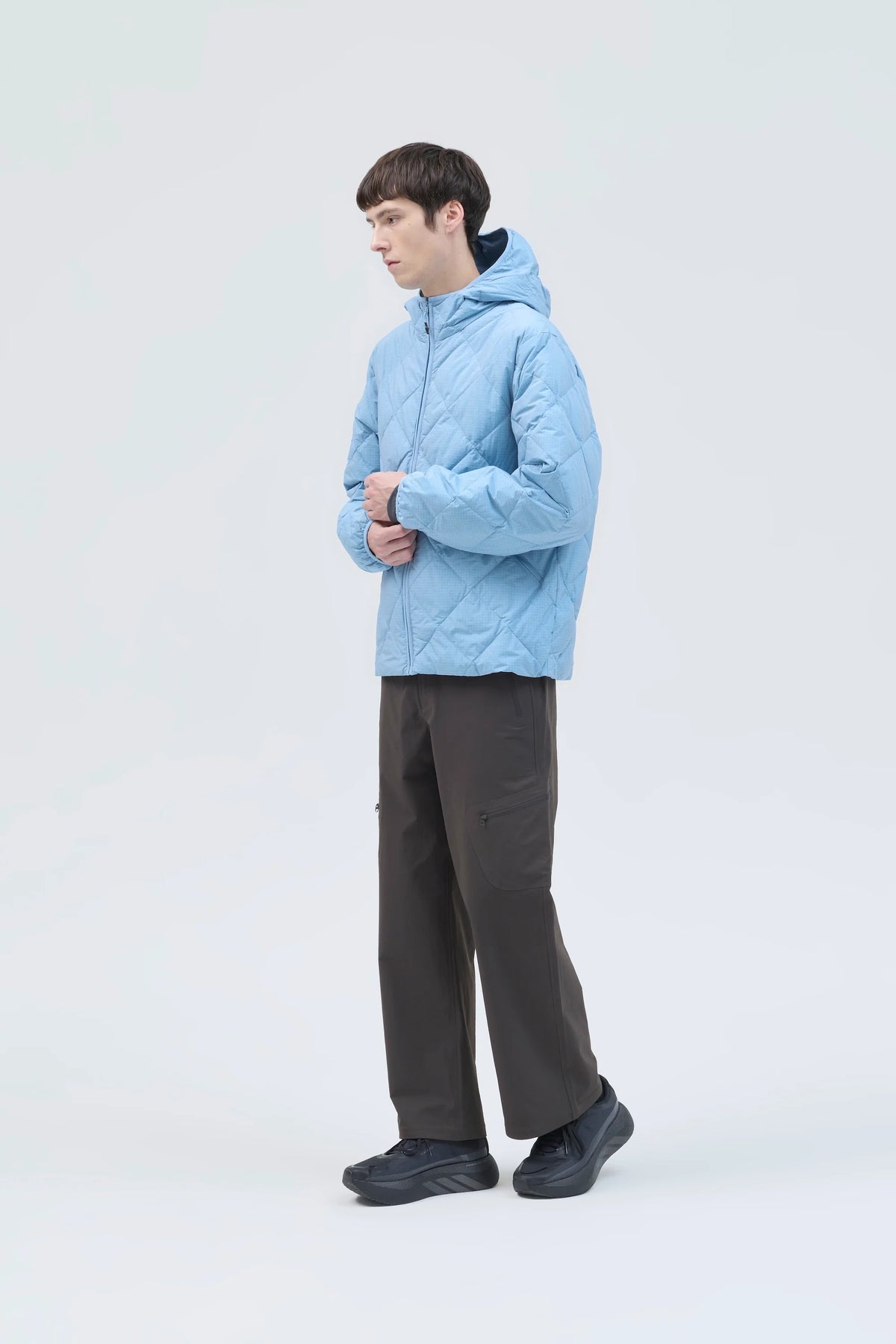 Hiking Patrol Base Grid LT Down Hooded Jacket Blue 着用イメージ 側面