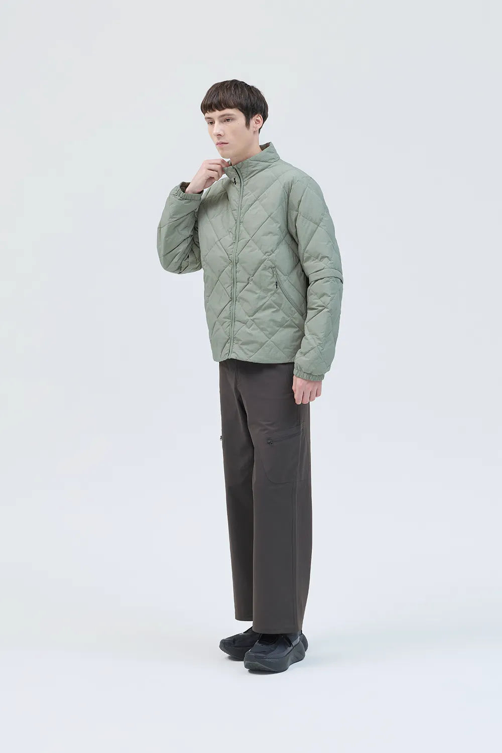Hiking Patrol Path Inner Brushed Jacket Stone 着用イメージ