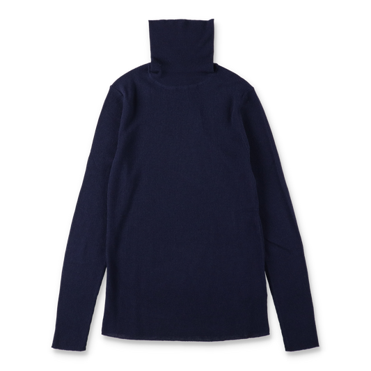 SUNFLOWER MERINO RIB TURTLE NECK NAVY　正面