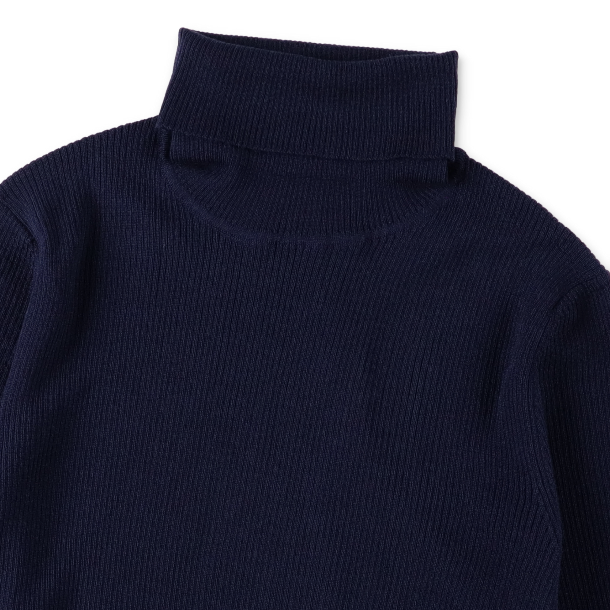 SUNFLOWER MERINO RIB TURTLE NECK NAVY　首元