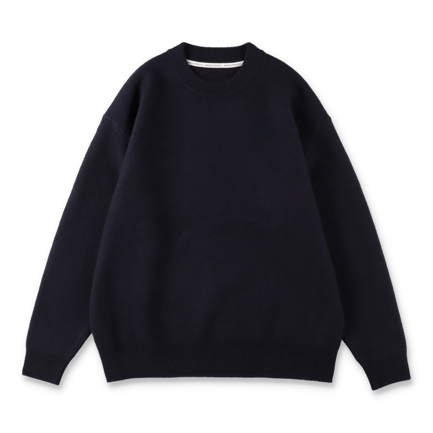 UNIVERSAL PRODUCTS. FELTED MERINO WOOL CREW NECK KNIT NAVY【253-60203】(N)