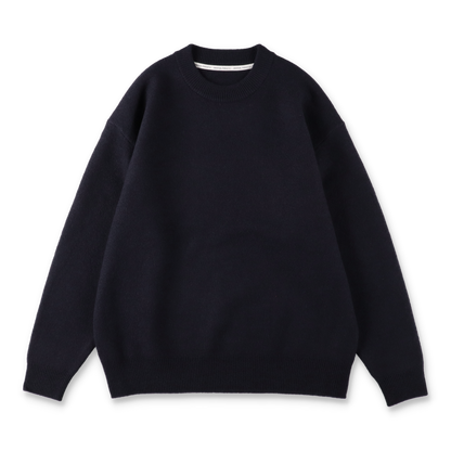 UNIVERSAL PRODUCTS. FELTED MERINO WOOL CREW NECK KNIT NAVY【253-60203】(N)