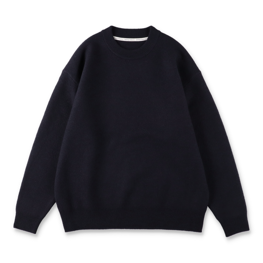 UNIVERSAL PRODUCTS. FELTED MERINO WOOL CREW NECK KNIT NAVY【253-60203】(N)