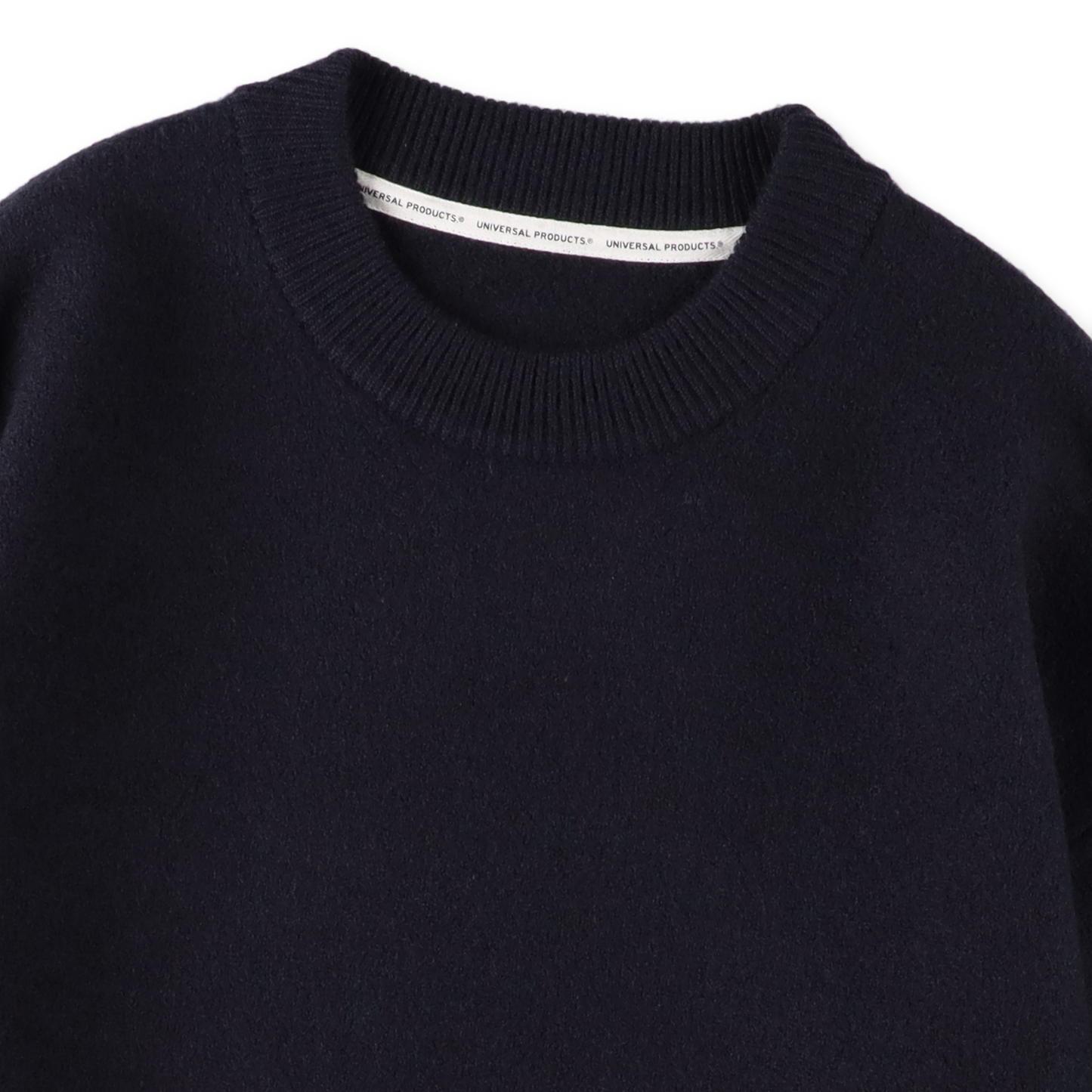 UNIVERSAL PRODUCTS. FELTED MERINO WOOL CREW NECK KNIT NAVY【253-60203】(N)