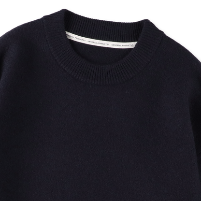 UNIVERSAL PRODUCTS. FELTED MERINO WOOL CREW NECK KNIT NAVY【253-60203】(N)