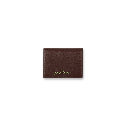 MARNI Leather bifold wallet with Marni Mending embroidery Brown【PFMI0098U0】(N)