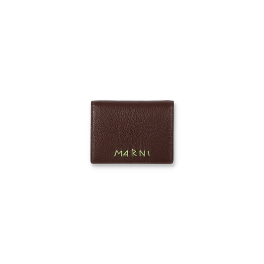 MARNI Leather bifold wallet with Marni Mending embroidery Brown【PFMI0098U0】(N)