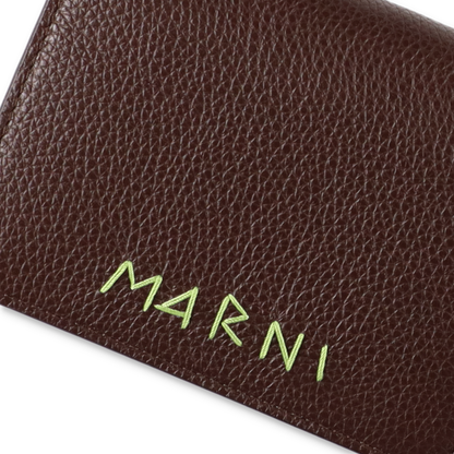 MARNI Leather bifold wallet with Marni Mending embroidery Brown【PFMI0098U0】(N)