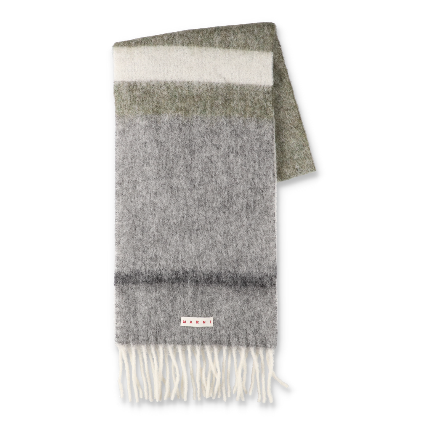MARNI Striped Brushed Alpaca Mohair Scarf Deep Sage【SCMC0139Y0】(N)