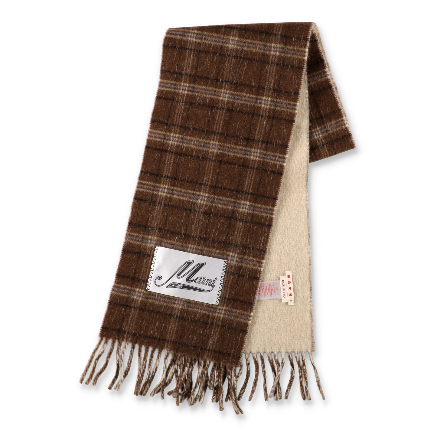 MARNI Double Check Wool Blend Scarf Walnut【SCMC0144Y0】(N)