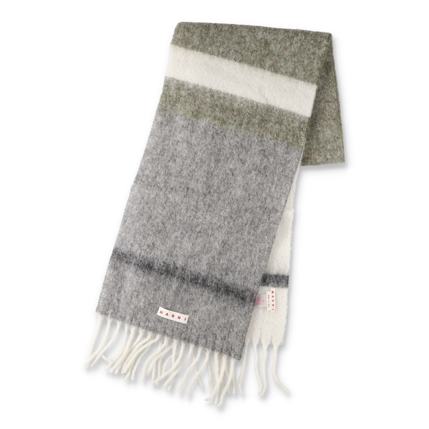 MARNI Striped Brushed Alpaca Mohair Scarf Deep Sage【SCMC0139Y0】(N)
