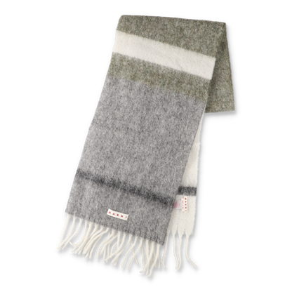 MARNI Striped Brushed Alpaca Mohair Scarf Deep Sage【SCMC0139Y0】(N)
