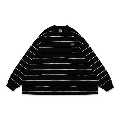 SEE SEE SUPER BIG LS FLAT BOARDER TEE 〈TYPE 2〉【BLACK/WHITE】