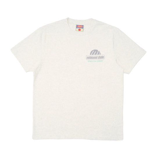 METALWOOD STUDIO KING OF THE GREENS T-SHIRT heather grey フロントデザイン はん半袖トップス 全体ビュー