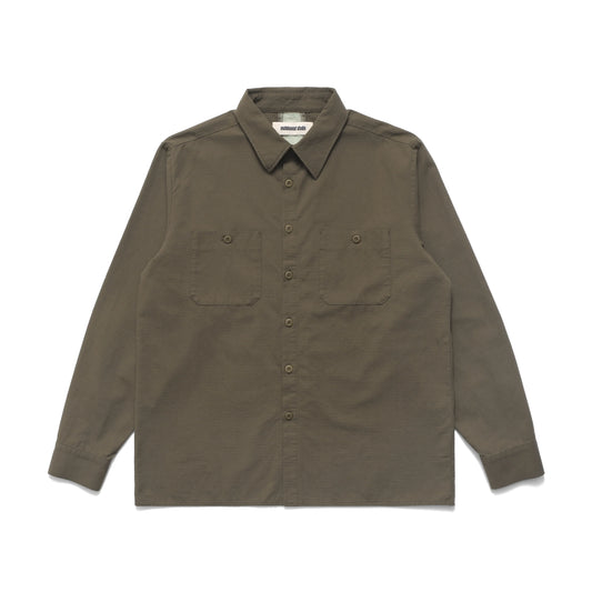 METALWOOD STUDIO PANELED WORK SHIRT olive フロントデザイン 長袖シャツ 全体ビュー