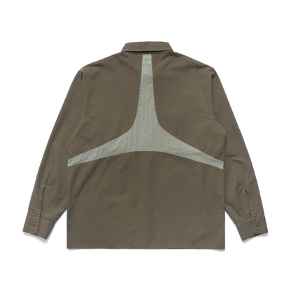 METALWOOD STUDIO PANELED WORK SHIRT olive バックデザイン 背面シルエット