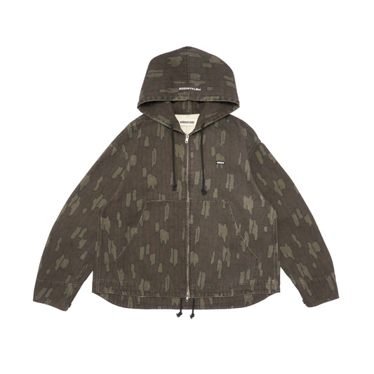 METALWOOD STUDIO COTTON TWILL ZIP HOODIE real bark camo フロントデザイン フードジャケット 全体ビュー