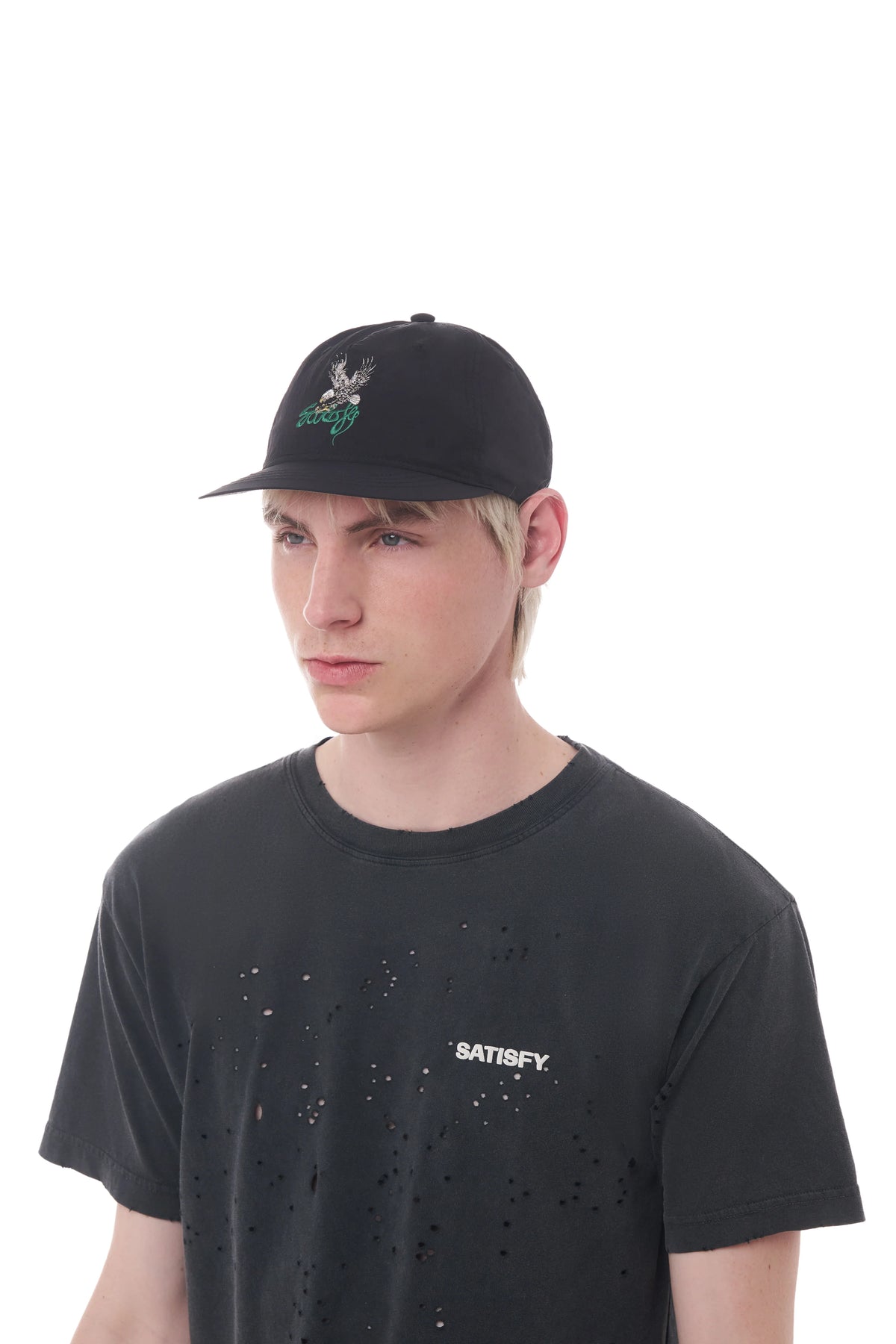 SATISFY FliteSilk™ 5 Panel Pinch Cap Black BLACKEAGLE 着用イメージ 正面