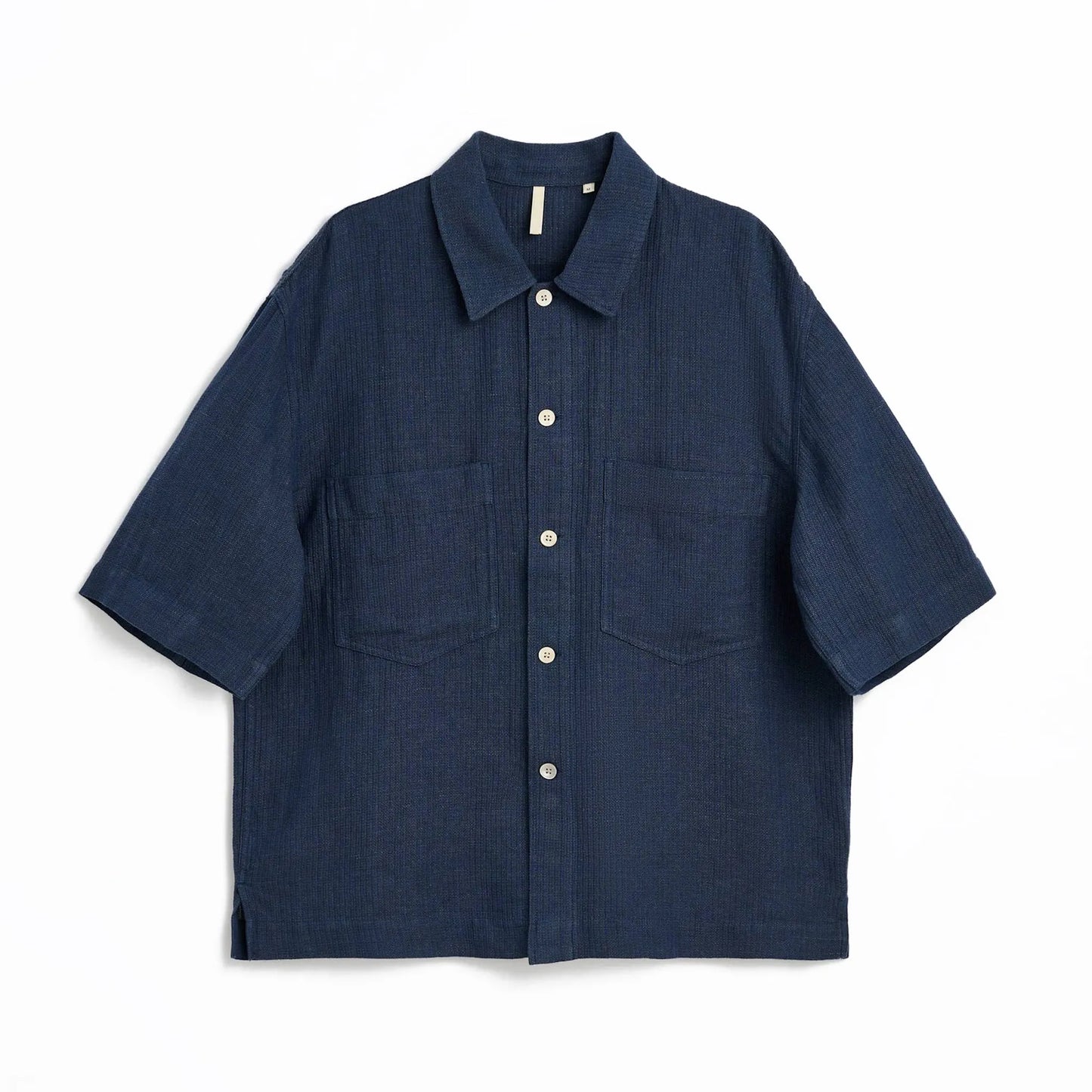 SUNFLOWER ADAM SHIRT Navy フロントデザイン 半袖シャツ 全体ビュー