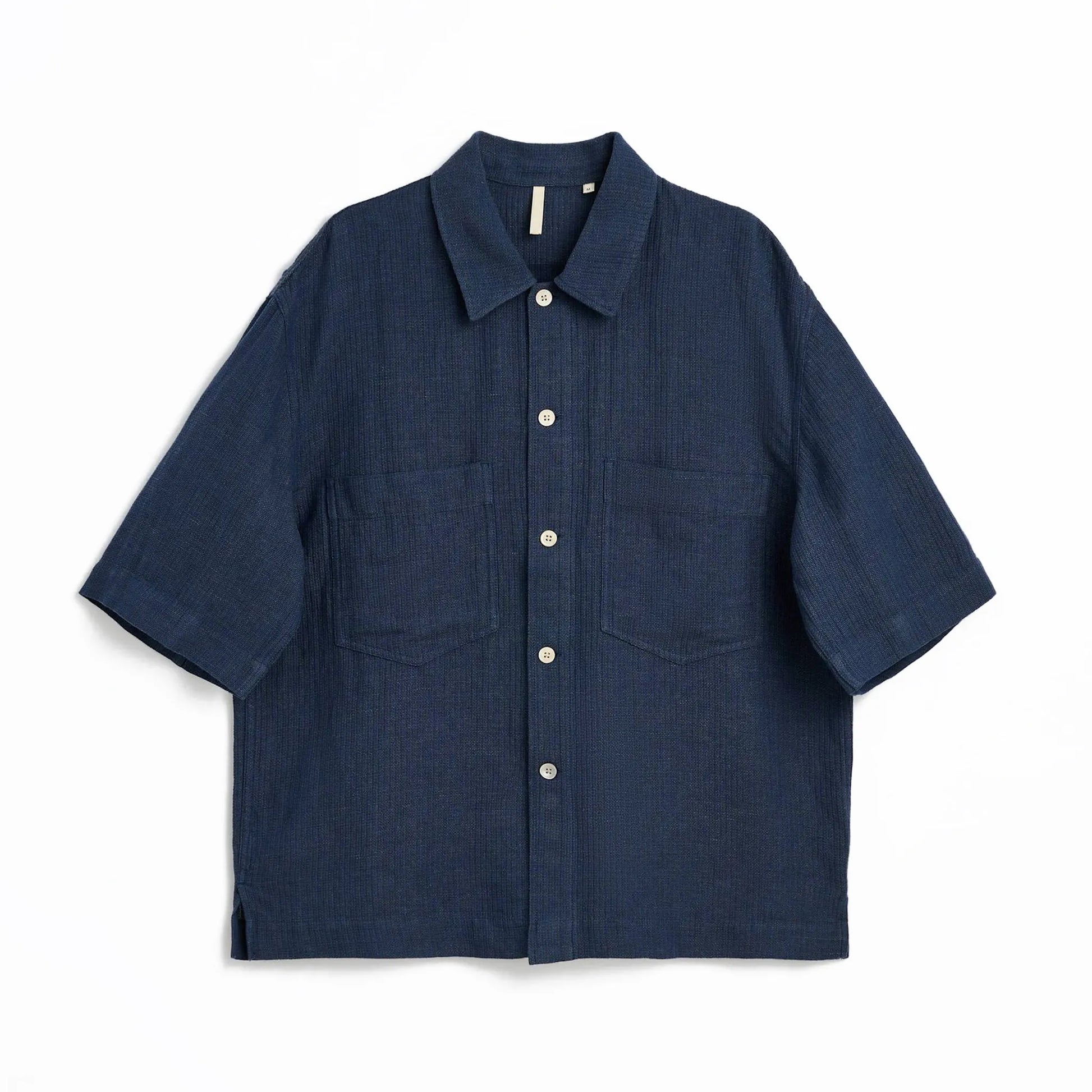 SUNFLOWER ADAM SHIRT Navy フロントデザイン 半袖シャツ 全体ビュー