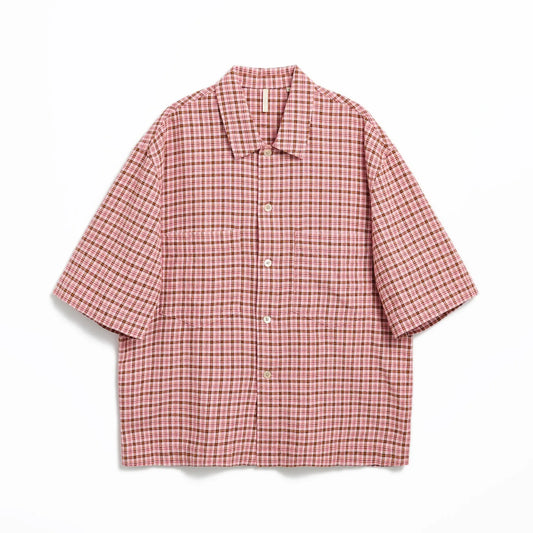 SUNFLOWER ADAM OVER SHIRT Pink Check フロントデザイン 半袖シャツ 全体ビュー